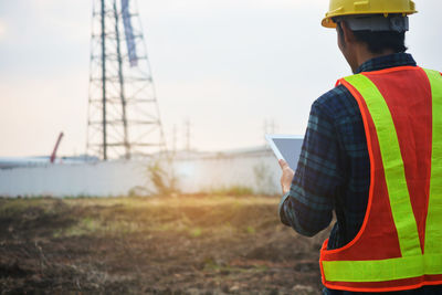 Man working on field at construction site