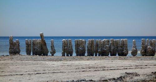 Panoramic view of sea against clear sky