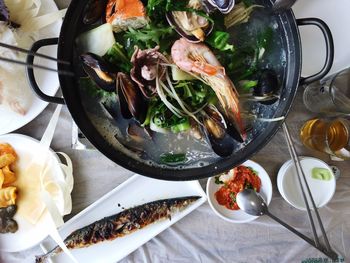 High angle view of food in plate