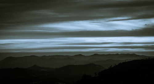 Scenic view of silhouette mountains against sky at sunset