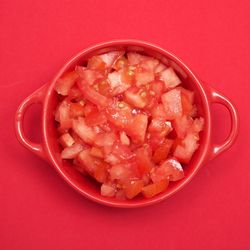 High angle view of strawberry in bowl