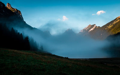 Scenic view of mountains against sky