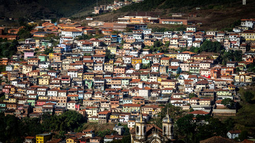 High angle view of buildings in city