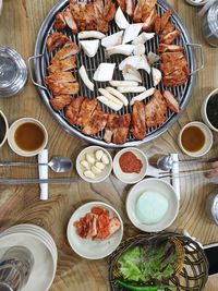 High angle view of food on table