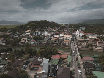 High angle view of townscape against sky
