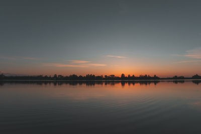 Scenic view of lake against sky during sunset