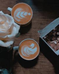 High angle view of coffee on table