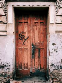 Closed door of old house