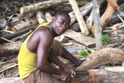 High angle portrait of man working