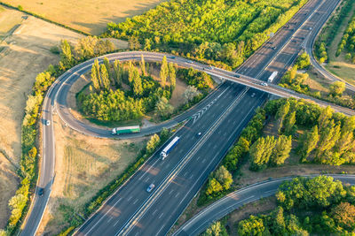 High angle view of highway during sunset