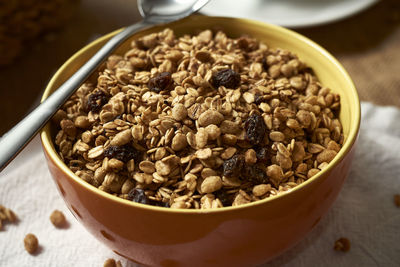 Close-up of breakfast on table