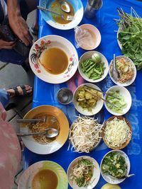 High angle view of people having food