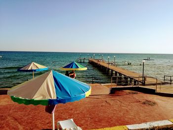 Scenic view of beach against clear sky