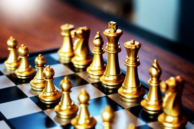 Close-up of chess pieces on board