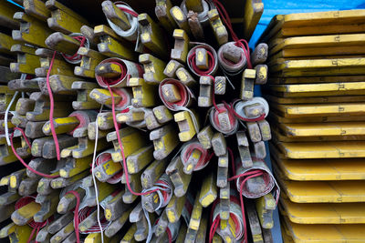 High angle view of multi colored for sale at market stall