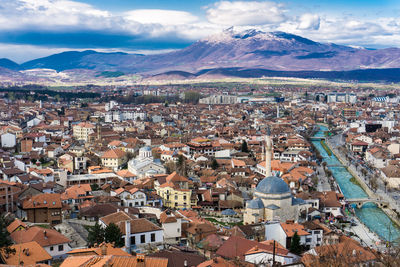 High angle view of townscape against sky