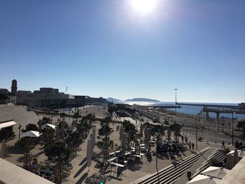 Panoramic view of city against clear sky