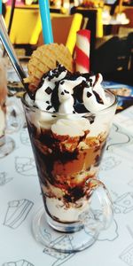 Close-up of ice cream on table