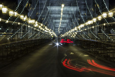 Light trails on road at night