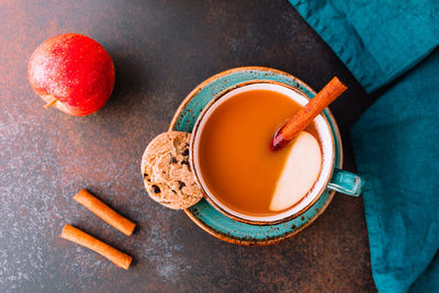 High angle view of breakfast on table