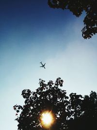 Low angle view of airplane flying against sky