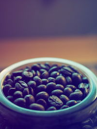 Close-up of coffee beans in bowl