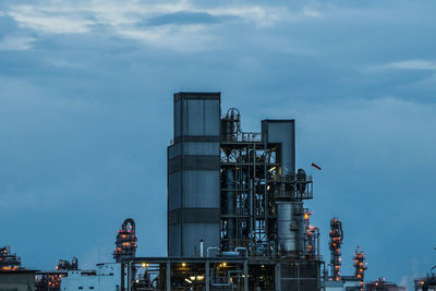 Low angle view of factory against sky