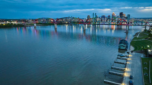 High angle view of city at night