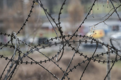 Close-up of barbed wire fence