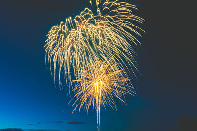 Low angle view of firework display at night