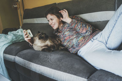 Woman doing video call on smart phone