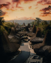 View of a town at sunset