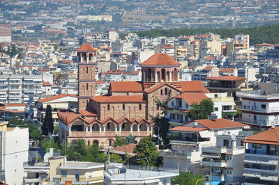 High angle view of buildings in city