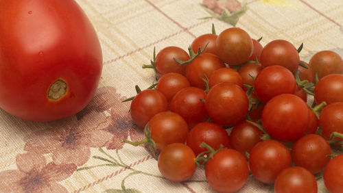 High angle view of tomatoes on table