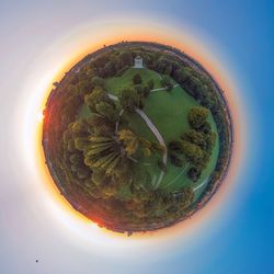 Aerial view of landscape against sky during sunset