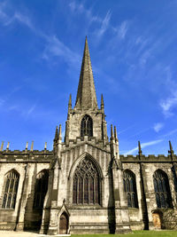 Low angle view of historic sheffield cathedral building against sky