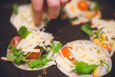 Homemade dumpling skin pizza party on a hot plate japanese family table