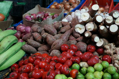 Close-up of fruits for sale at market stall