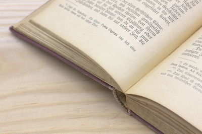 Close-up of open book on table