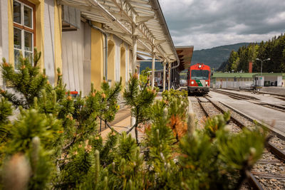 High angle view of train on street