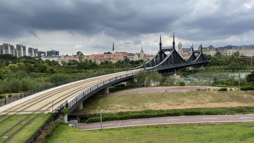 Bridge over river against sky