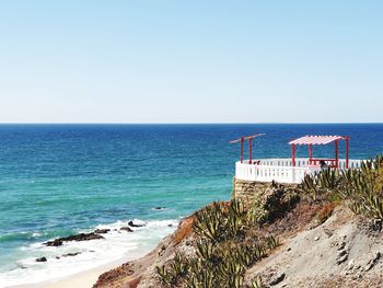 Scenic view of sea against clear sky