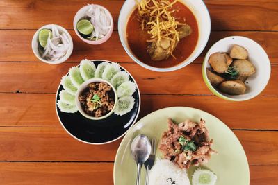 High angle view of food in plate