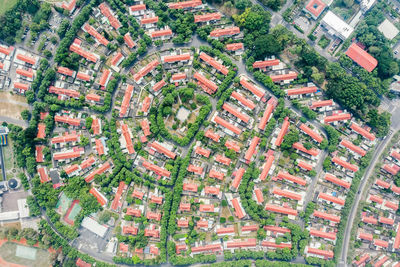 High angle view of buildings in town