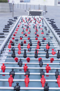 High angle view of foosball table