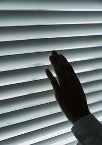 Cropped hand touching window blinds