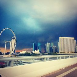 Modern cityscape against cloudy sky