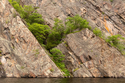 Scenic view of rocky mountain by sea