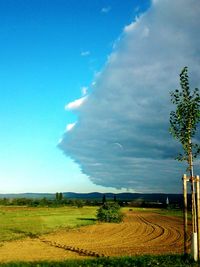 Scenic view of landscape against cloudy sky