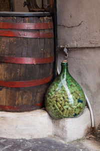 Close-up of wine bottles